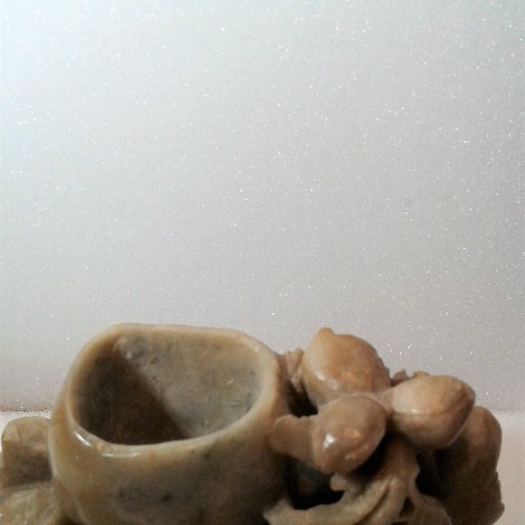 VINTAGE BRUSH POT ORIENTAL SOAPSTONE SCULPTURE - Picture 6 of 7
